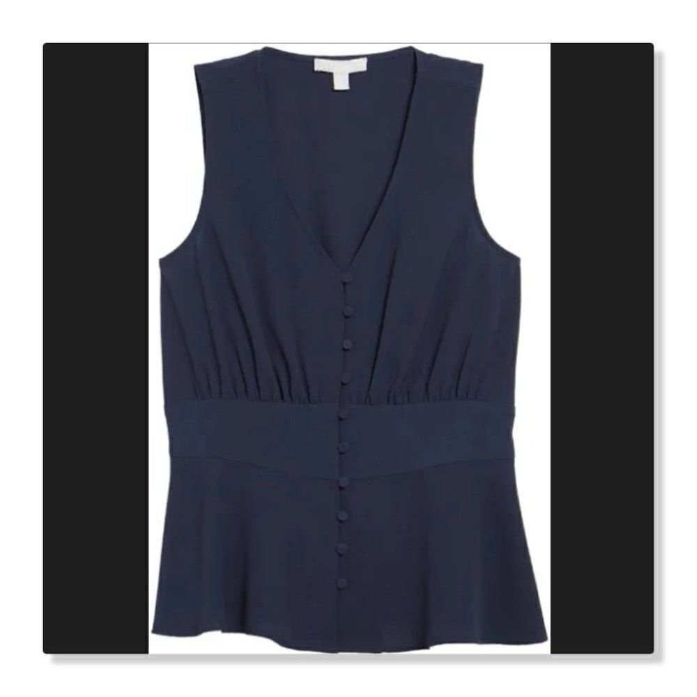 🌹 CHELSEA28 🌹 Button Front V-neck Crepe Sleeveless Blouse - [Medium, Black]
